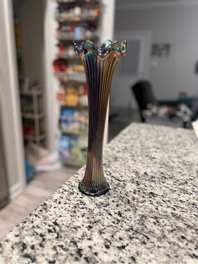 Fenton Iridescent Ribbed Carnival Glass Vase